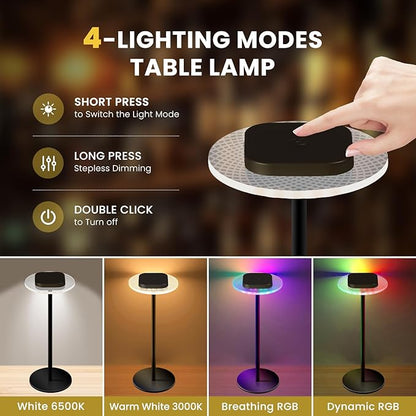 LOFTEK Cordless Table Lamps, Rechargeable Table Lamp, Up to 55 Hrs Ultra-Long Battery Life, Eye-Friendly, Touch Dimming, Portable Wireless Ambient Lighting (Black, 1 Pack)