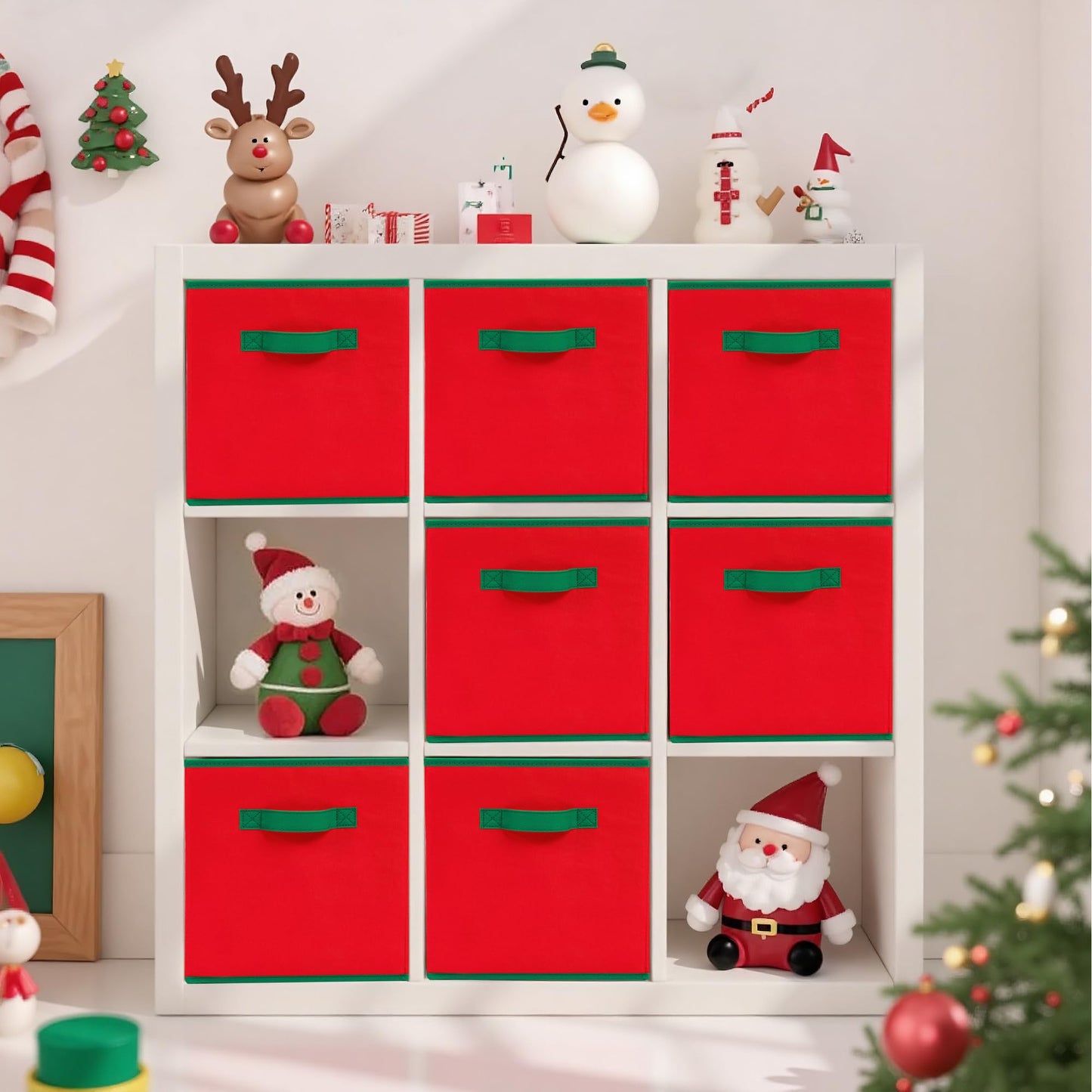 STORAGE MANIAC Storage Cubes, 11 Inch Durable 6 Pack Storage Shelf Basket for Christmas, Fabric Foldable Collapsible Bins with Handles for Organization, Closet, Shelves, Offices, Red