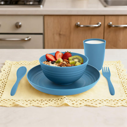 Wheat Straw Dinnerware Set 40-Piece Service for 8 Unbreakable Dishes Set Plates and Bowls Sets Drinking Glasses Microwave Safe Dish Set Lightweight Dinnerware Set for Home & Kitchen - Yellow