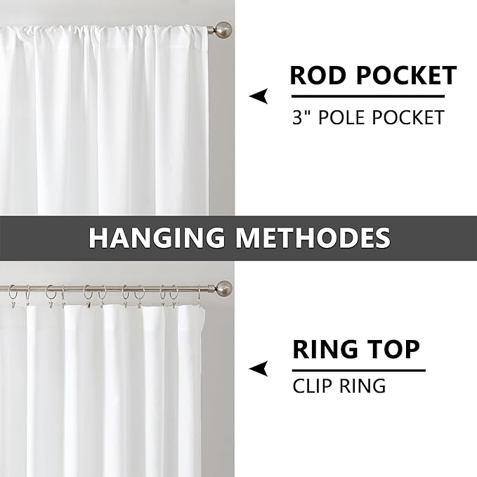 Tollpiz Linen Curtain Bedroom Rod Pocket Semi Sheer Curtains Burlap Light Filtering Thick Linen Drape for Living Room, 38 x 84 inches Long, White, Set of 2 Panels