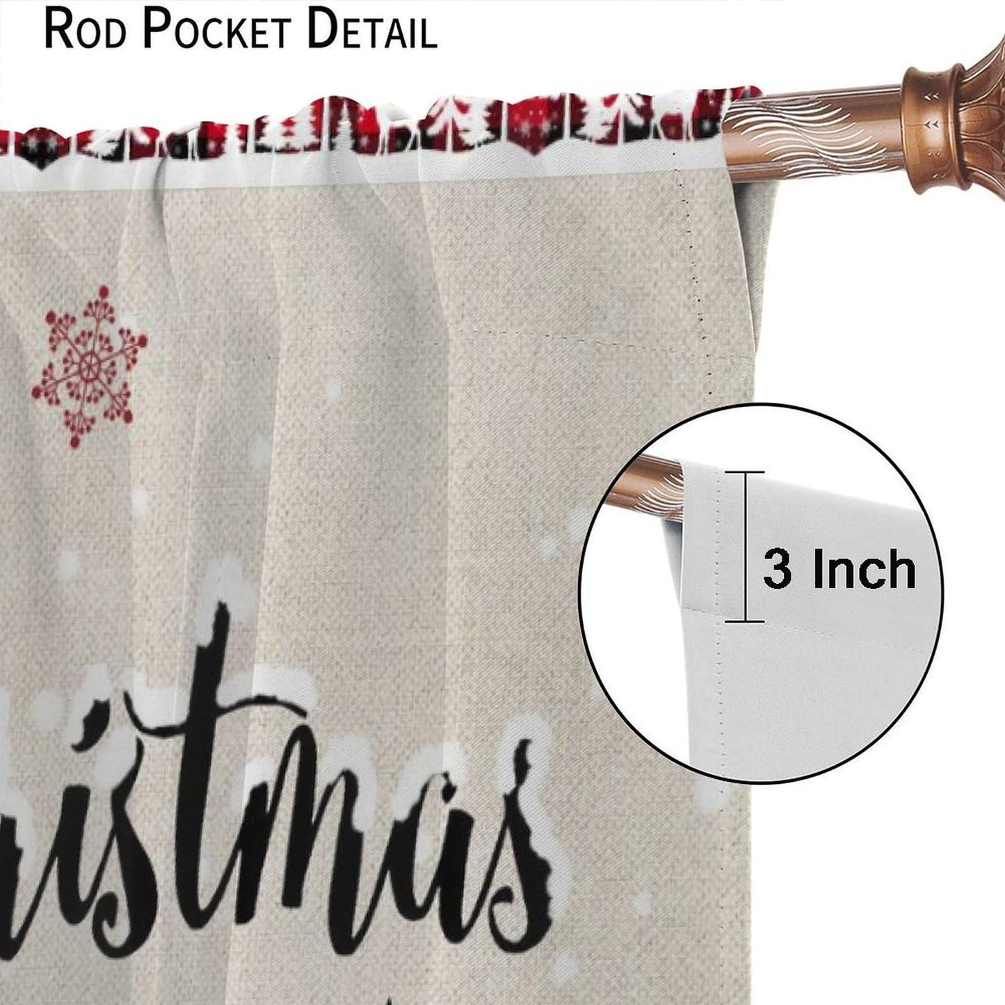 Christmas Tree Curtain Farmhouse Buffalo Plaid Xmas Tree Winter Cabin Snowflake Holiday Window Treatment for Living Room Bedroom Kitchen Cafe Study Dinin Merry Christmas Decor Window Drapes 42"W X 45"