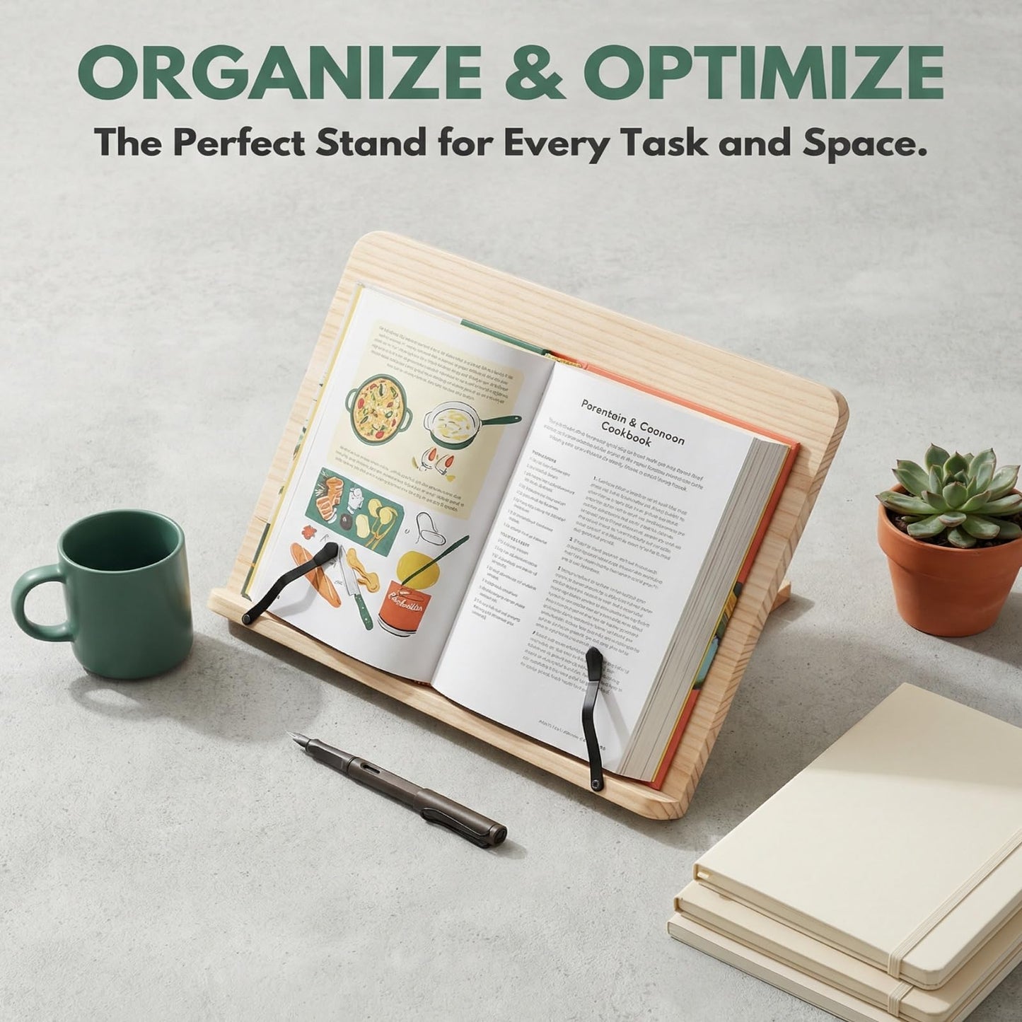 Reading Rack Wooden Bookshelf - Book Stand Foldable with 8 Adjustable Positions and Page Clips,Suitable for cookbooks、iPads、laptops、Sheet Music、and Reading Stands (11x7.9inch)