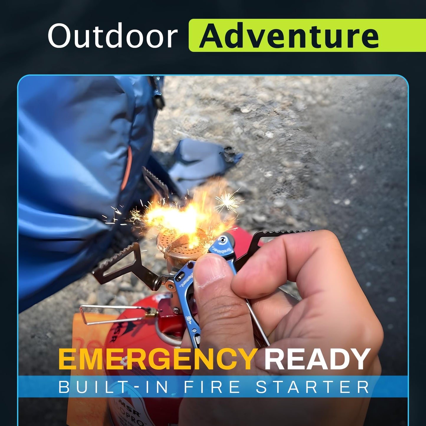 Firebiner 6-in-1 Fire-Starting Carabiner EDC Emergency Multitool -Keychain,Utility Blade,Bottle Opener,& More-Camo Gray