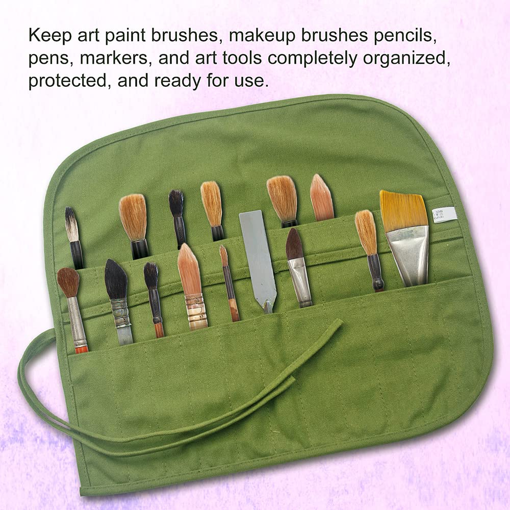 Yongdeli Canvas Paint Brush Organizer - 22 Pocket Holder for Acrylic, Oil, Watercolor & Gouache Artist Brushes
