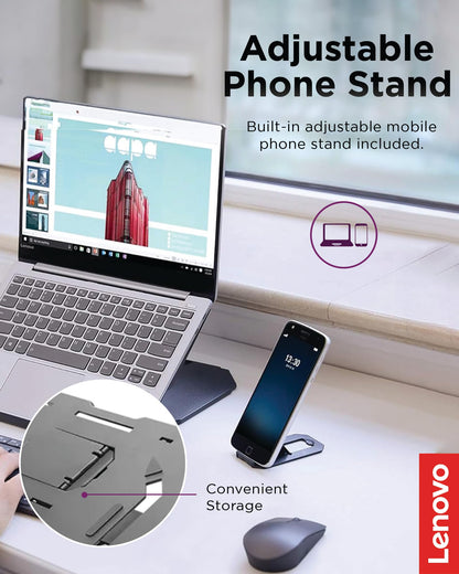 Lenovo 2-in-1 Laptop Stand - Adjustable, Portable, Foldable, Ergonomic, Non-Slip, Compatible with Laptops up to 15" and Cell Phones, Ideal for Travel