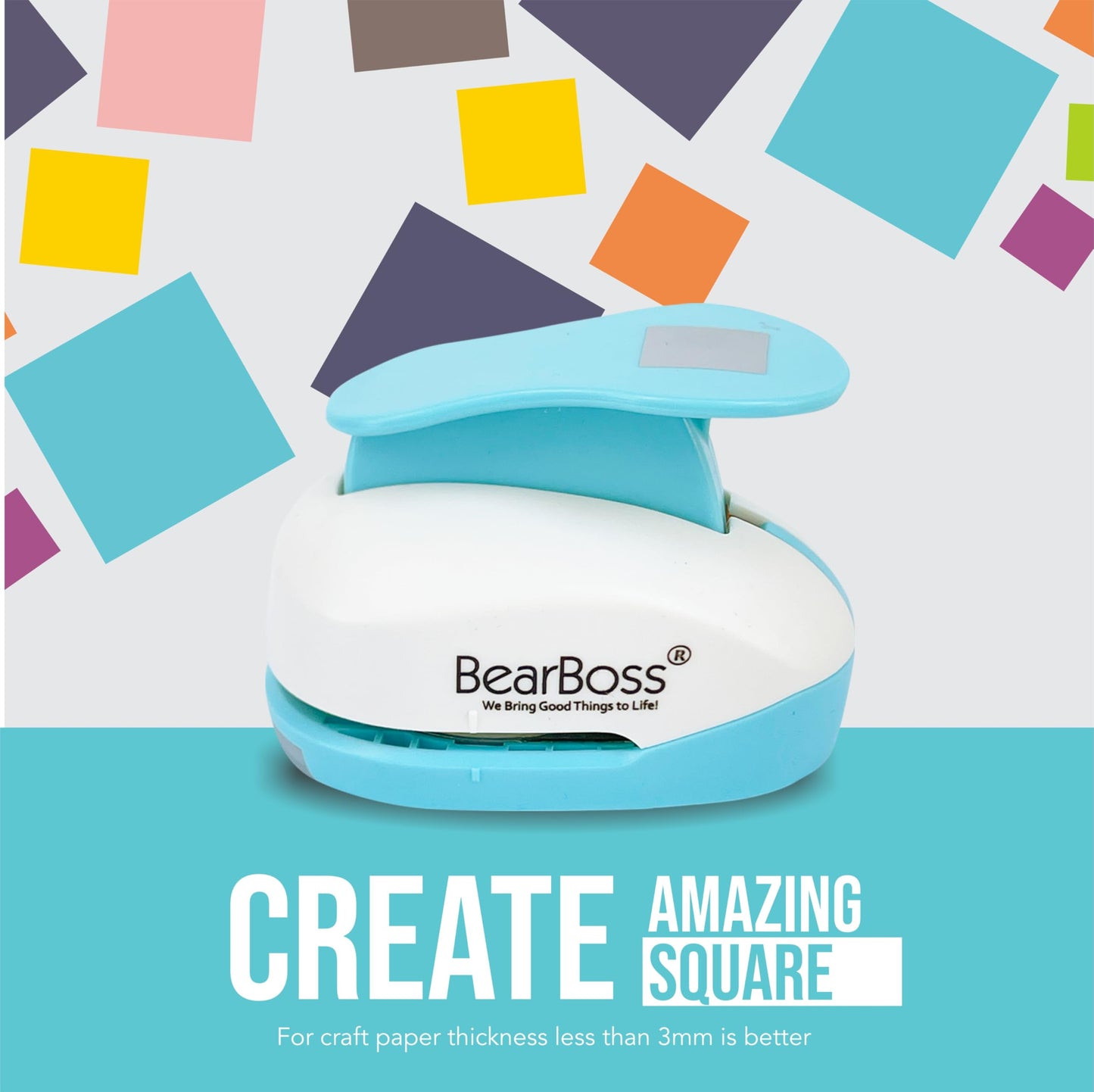 BearBoss 5 Square Paper Punch Set, Different Sizes, Scrapbooking Crafting Tool, Classic White