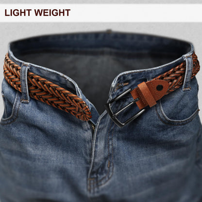 KEMISANT Men Belt, Braided Belt Comfortable For Men Casual Jean Golf 1 3/8"(Light Brown,32"-36" Waist Adjustable)