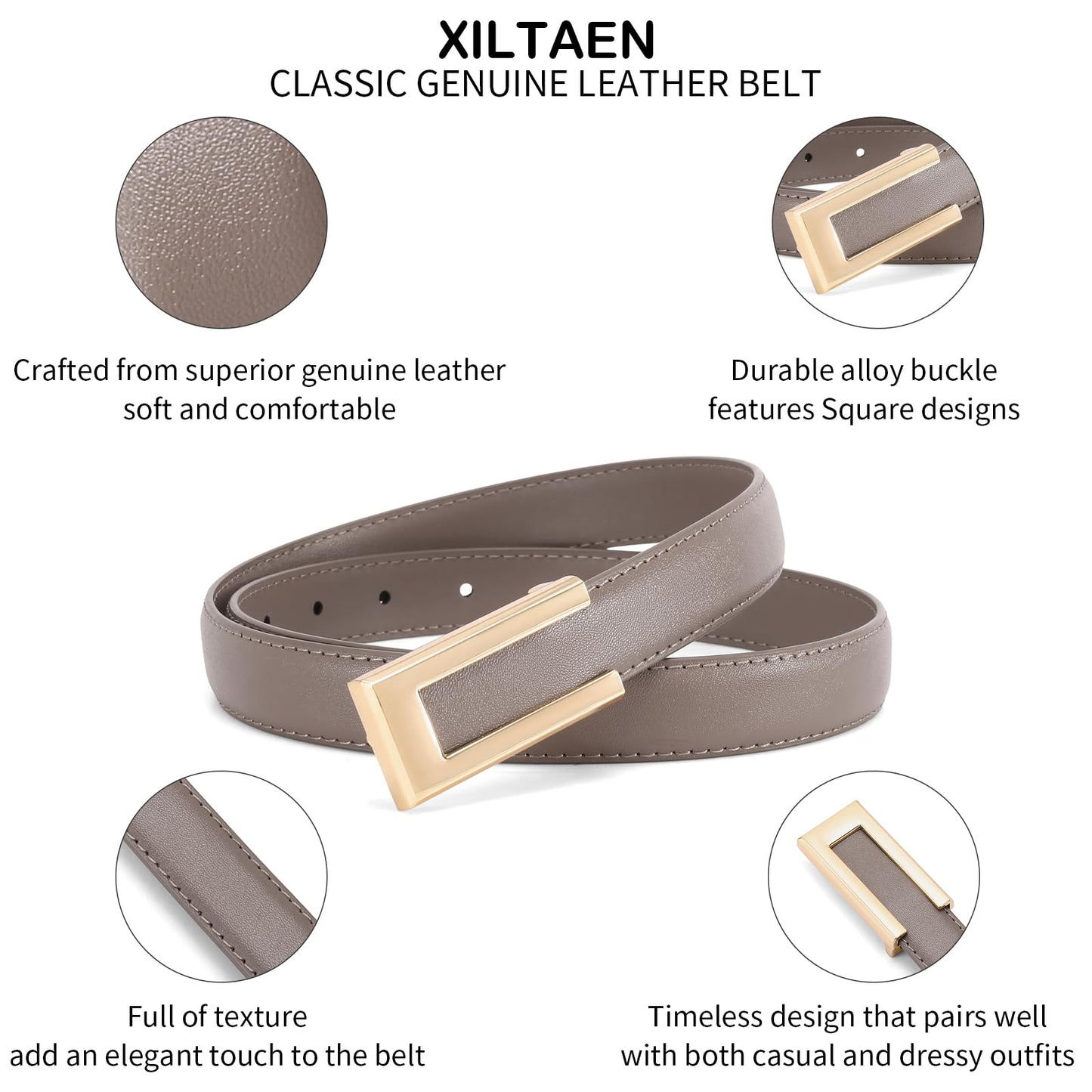 XILTAEN Women's Genuine Leather Belt for Jeans Dresses Pants Waist Belt for Ladies with Fashion Gold Buckle