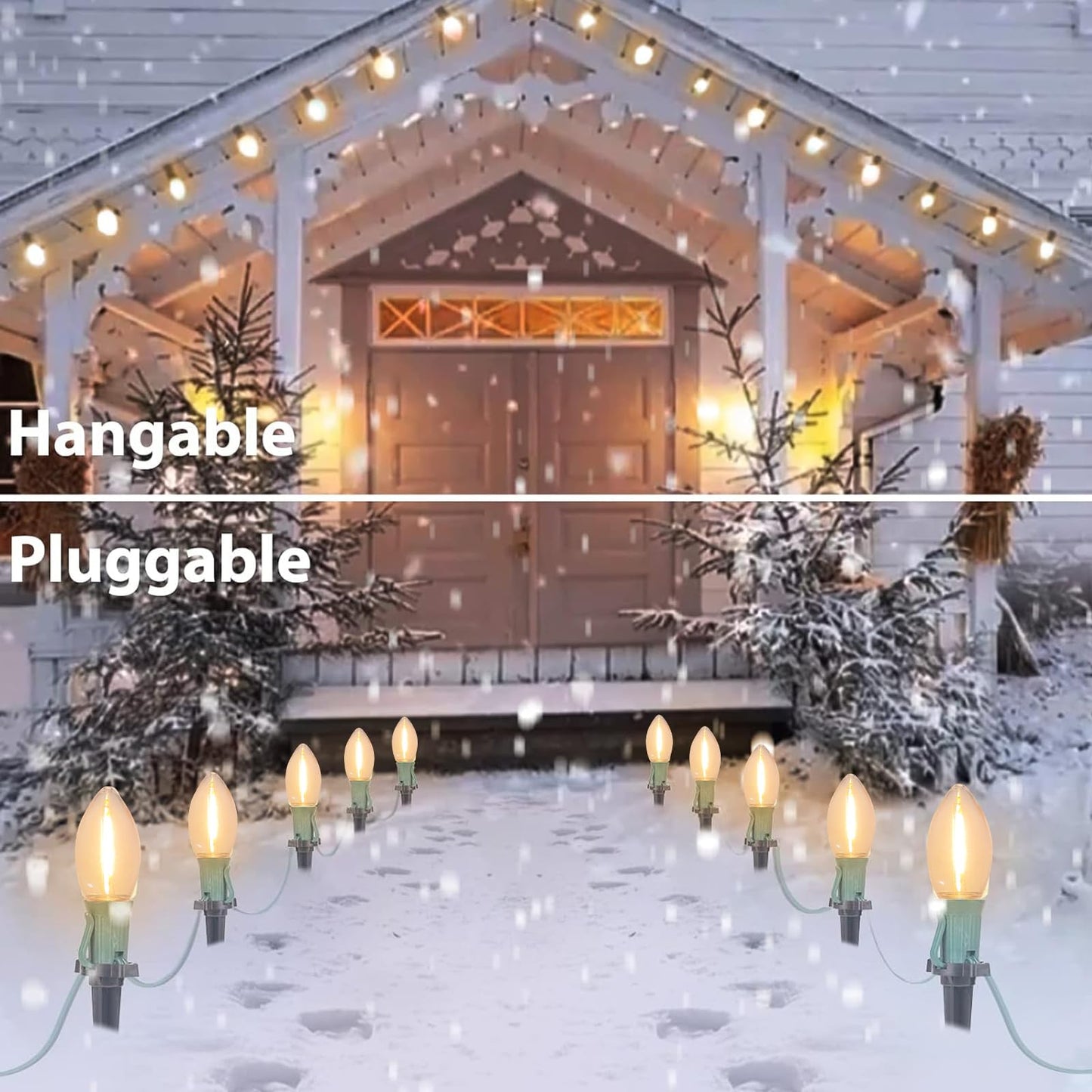 C9 Christmas Pathway Lights Outdoor 38Ft Connectable C9 LED Christmas String Lights with 25 LED Warm White Stakes Lights for Walkway Outdoor Yard Driveway Lawn Decorations