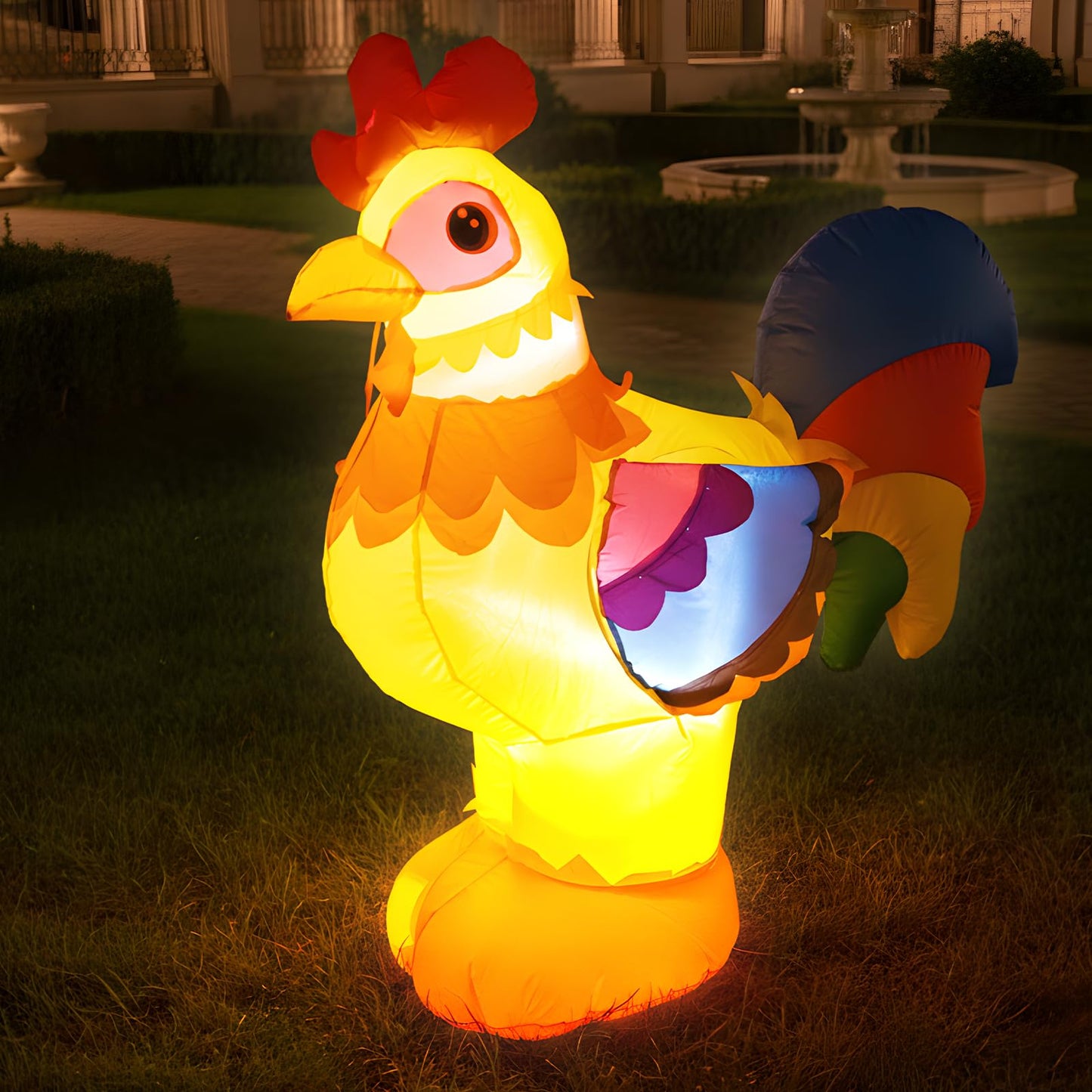 4FT Inflatables Christmas Spring Farm Ranch Blow up Animals Cute Rooster Decorations with LED Light Indoor Outdoor Yard Graden Party Lawn Holiday Decor