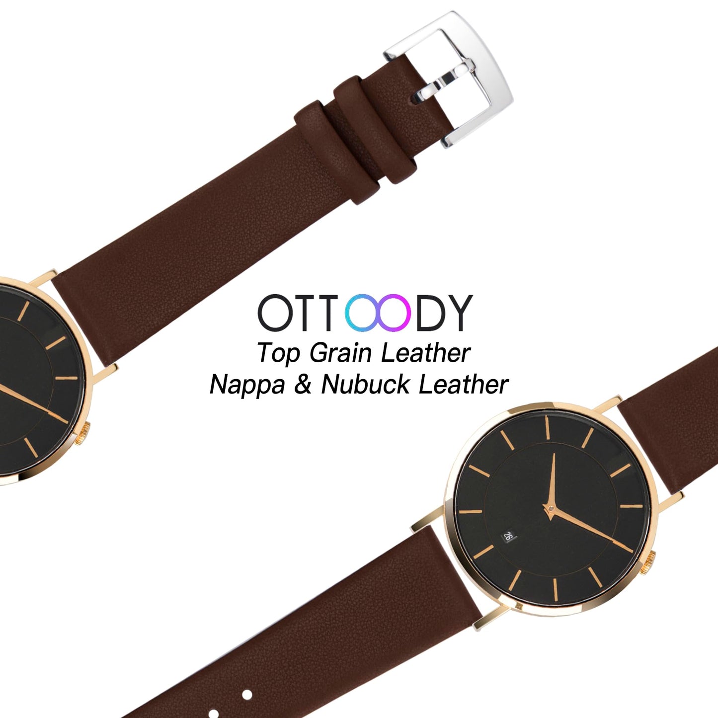 OTTOODY Leather Watch Straps Quick Release Watch Band, Elegant & Ultra Soft Top Grain Leather Watch Strap for Women Men, Choice of Color & Width 22mm 20mm 18mm 16mm 14mm 12mm for Watch & Smartwatch