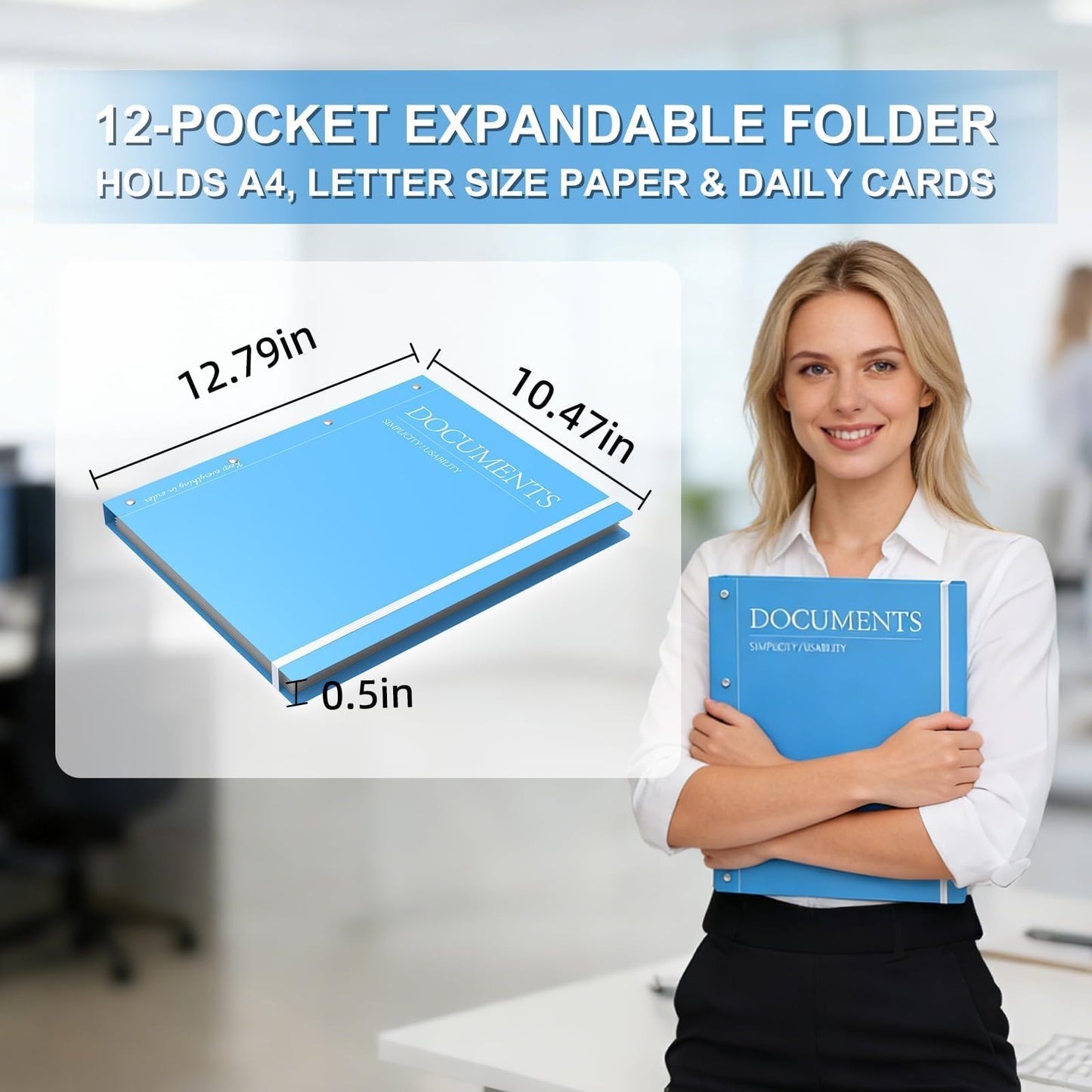 Important Document Organizer, Folders for Documents, Family File Folder Organizer with Elastic Band, Binder Organizer for Paper, Certificates, Passports, Photos, 1 pc