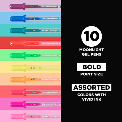 SAKURA Gelly Roll Moonlight 10 Gel Pens - Bold Point Ink Pen for Journaling, Art, or Drawing - For Art Gifts, Holiday Gifts & DIY Projects - Assorted Bright Ink - Bold Line - 10 Pack