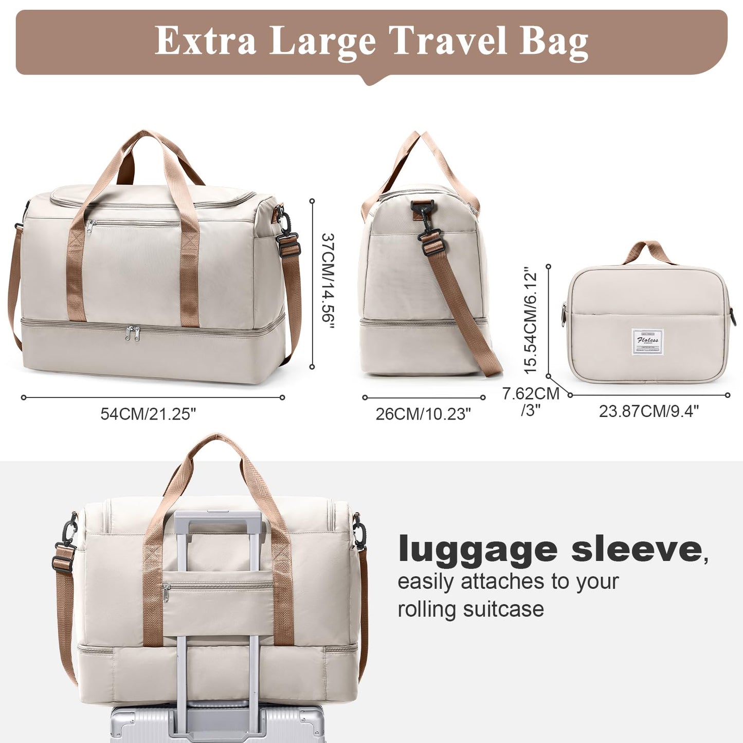 Extra Large Travel Duffle Bag with Shoe Compartment & Toiletry Bag, XL Weekender Bags for Women, Carry On Overnight Bags for Gym Sports, Water-Resistant Hospital Bag for Labor and Delivery