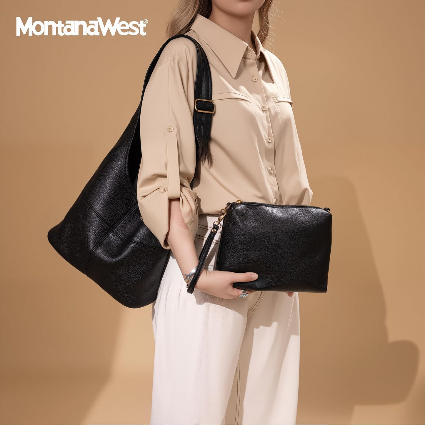 Montana West Hobo Bags for Women Ultra Soft Foldable Shoulder Bag Purse with Coin Purse,MWC2-122BK