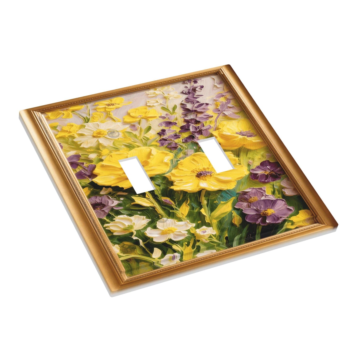 Decorative Art Light Switch Covers Yellow Floral2 Gang Double Toggle Wall Plate Decorative Switchcover Electrical Switchplate for Home Decor