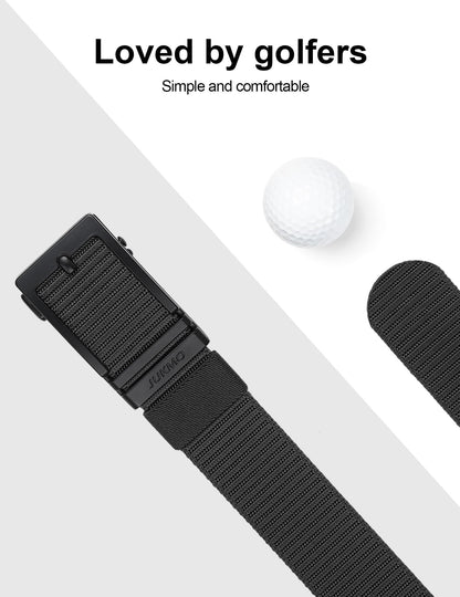 JUKMO Ratchet Belt for Men, Nylon Web Tactical Belt with Automatic Slide Buckle (Black, Medium)
