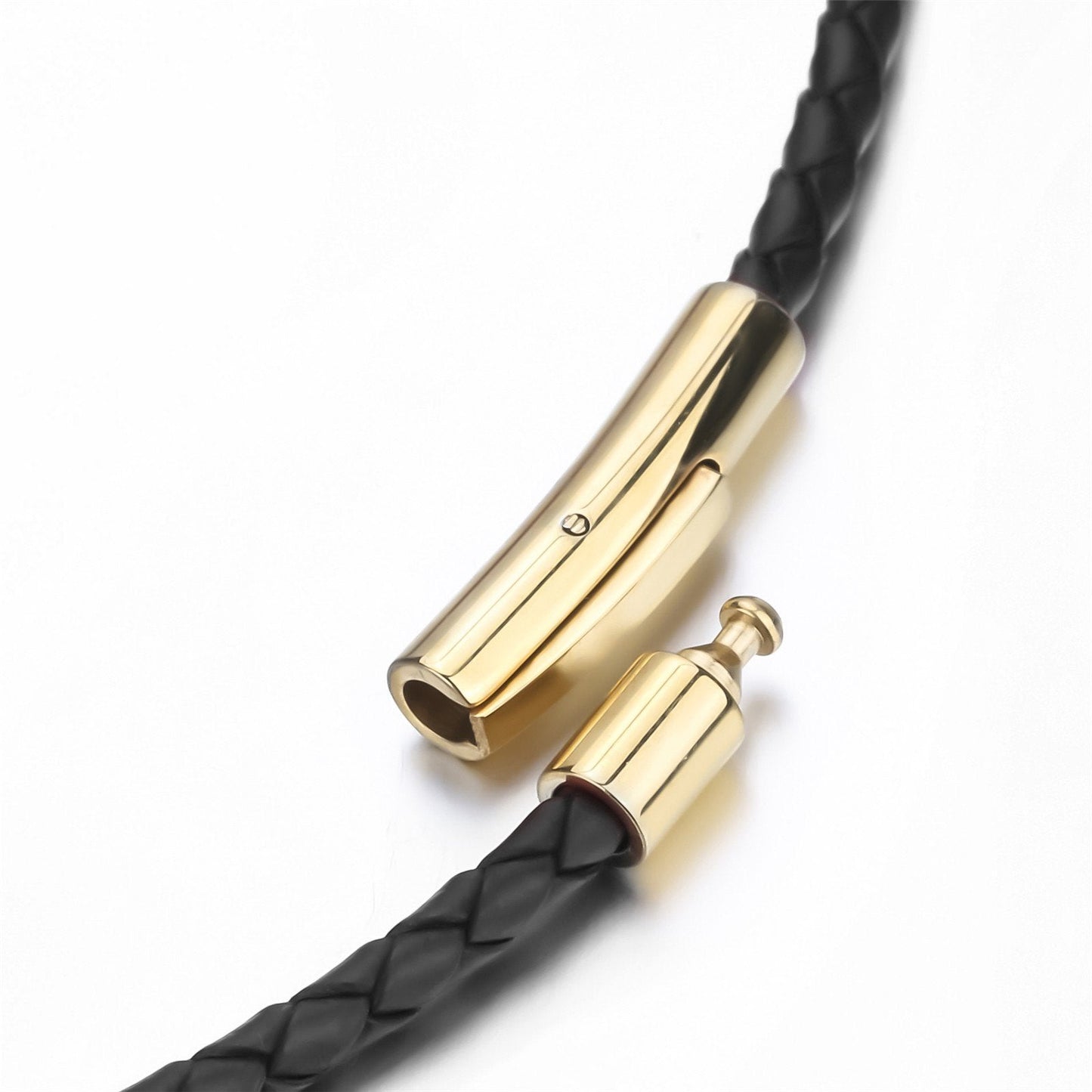 ELFASIO 3mm Mens Womens Red Braided Leather Cord Gold Stainless Steel Secure Clasp Necklace Chain 18 inch