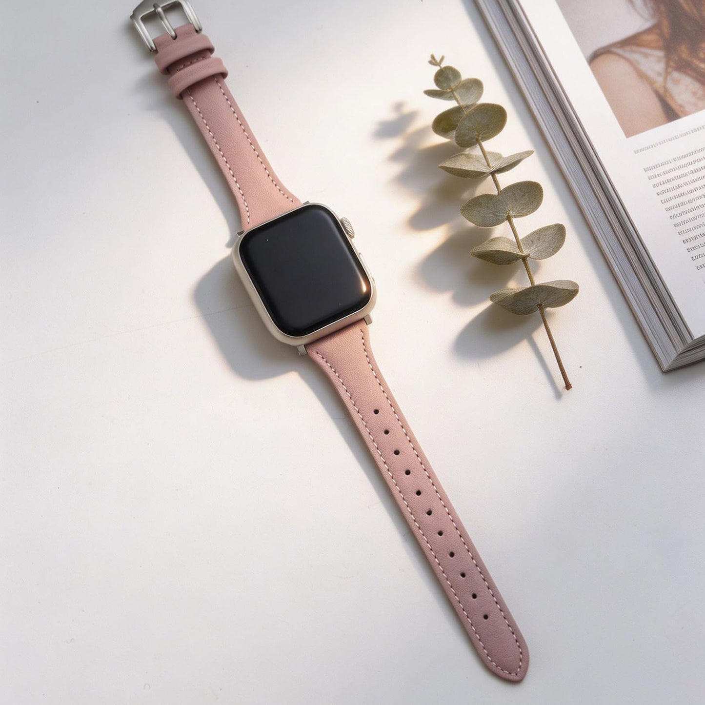 Slim Soft Genuine Leather Bands Compatible with Apple Watch Band 38mm 40mm 41mm 42mm for Women, Dressy Durable Leather Replacement Strap for iWatch SE1/2/3 11 10 9 8 7 6 5 4 3 2 1