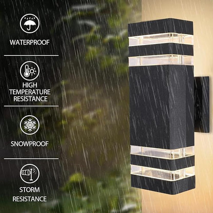 Outdoor Wall Sconce Light, LED Exterior Black Modern Wall Lamps, Porch Square Up and Down Wall Mount Lights for Garage Garden Balcony Entryway 2 Pack…