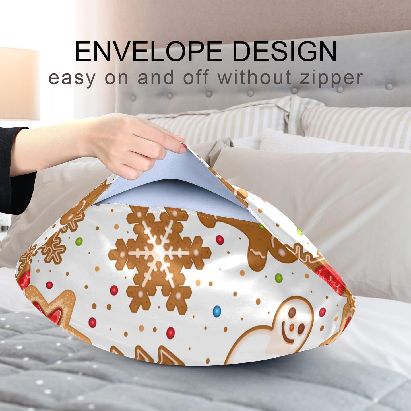 Dalzium Christmas Satin Pillowcase for Hair and Skin Gingerbread Cookies Silk Pillow Case Soft and Cozy Body Pillow Covers Standard Size with Envelope Closure