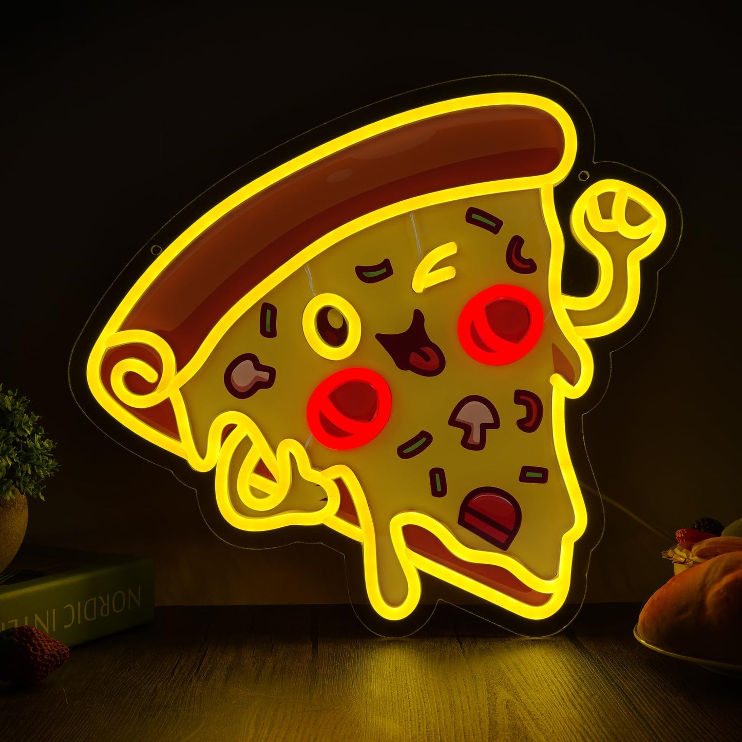 Pizza Neon Sign for Wall Decor, Dimmable Delicious Mr. Pizza LED Neon Light Sign, USB Powered Fast Food Business Signs for Shop, Home, Man Cave, Bar Party Decoration, Christmas Birthday Gifts