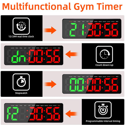 AnExer Gym Timer Clock for Gym with Remote, 16.5" LED Workout Colck Count Down/Up Clock for Fitness, 12/24H Digital Wall Clock, Portable Home Accessories