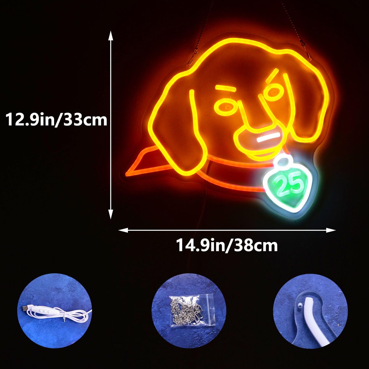 Dachshund Face LED Neon Signs Cute Doxie's Head for December 25th Christmas Day Xmas Party Decoration Dog Light Lamp Gifts for Kids Children Friends Family Animal Lovers