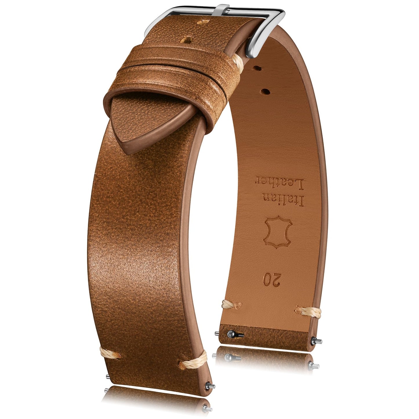 Getalia Italian leather Watch Band Tuscany Natural Vegetable-Tanned Top Grain Genuine Leather, Quick Release Replacement Watch Straps for Men and Women (width：21mm light Brown)