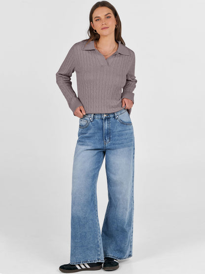 ANRABESS Womens Cable Knit Sweaters Long Sleeve V Neck Sweater Tops Casual Pullover Polo Shirts 2025 Fall Fashion Outfits