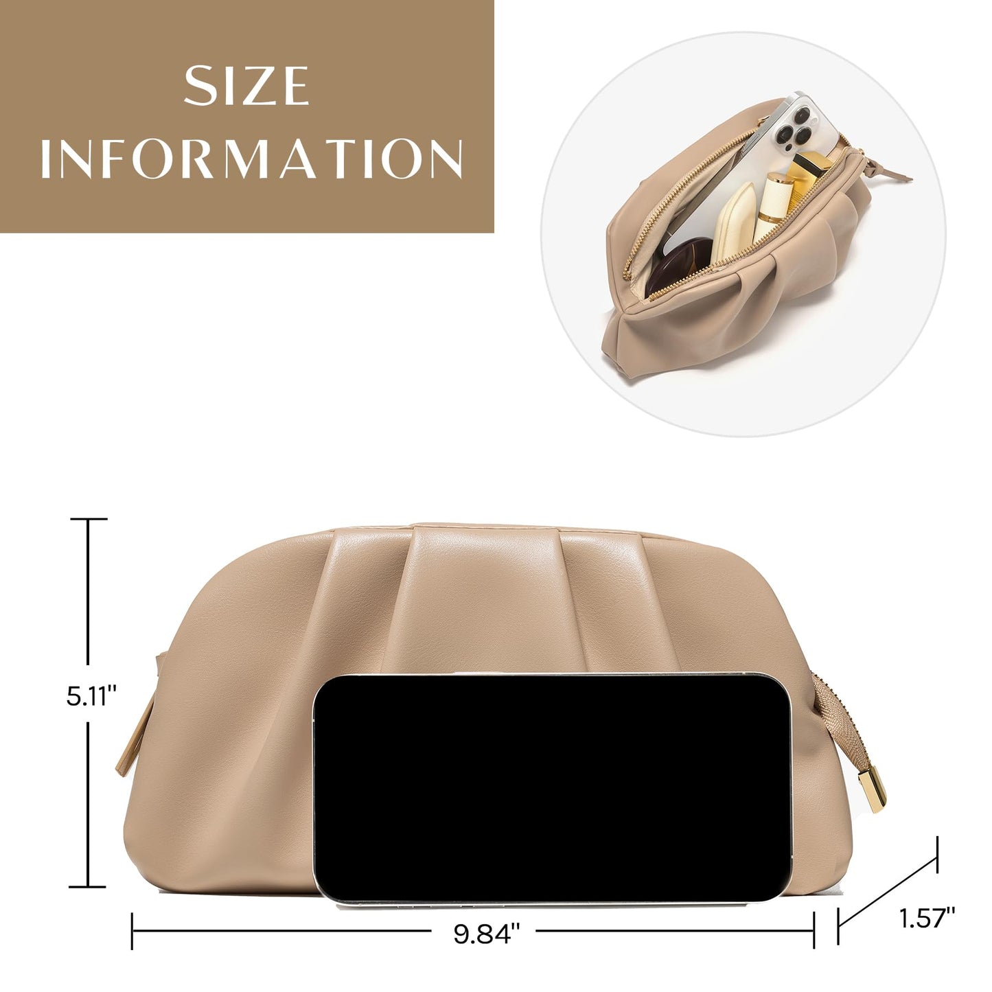 SWEETV Dressy Vegan Leather Clutch Purse for Women Formal, Soft Pleated PU Evening Clutch for Weddings, Proms, Cocktail-Gemma
