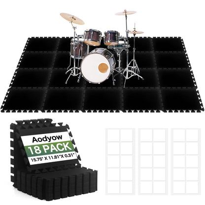 18 Pcs Sound Absorbing Interlocking Floor Mats Pads, 15.7" x 11.8" x 0.3" sound absorbing rug, Non-Slip Anti Vibration Sound Proof Puzzle Felt Padding, Piano Carpet Drum Rug for Music Studio