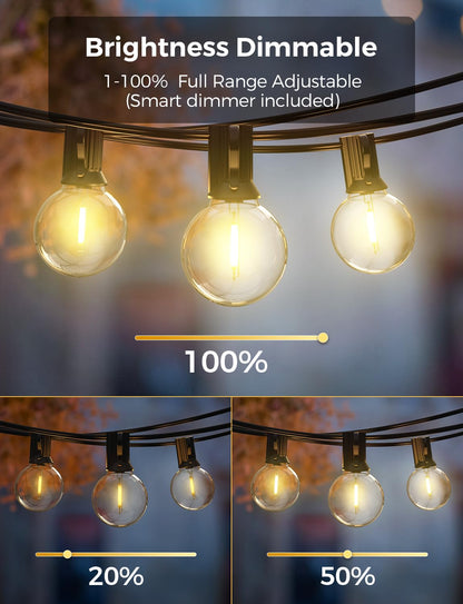 XMCOSY+ Smart Outdoor String Lights, 75Ft G40 Globe Patio Lights with 34 Dimmable LED Bulbs, WiFi & APP Control, Work with Alexa, Extendable Waterproof LED String Lights for Outside, Porch, Backyard