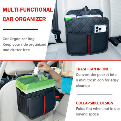 JHLGRE Car Seat Back Organizer, 1 Pack Multifunctional car organizers and storage with Cup Holders, Car Trash Can, Back of Seat Car Organizer for Kids & Adults, Universal for Most Cars, Black