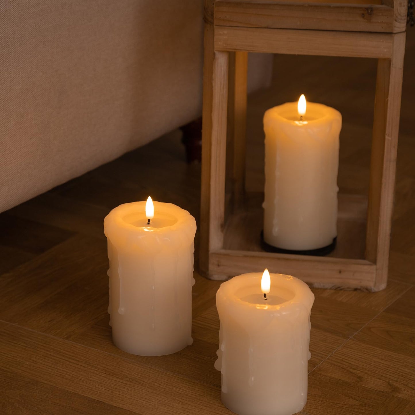 ANGELLOONG Flameless Candles with Remote, 3 Pack Battery Operated LED Candles, Flickering Fake Drip Pillar Candle Set for Home Decor, Mantel, Christmas Decor