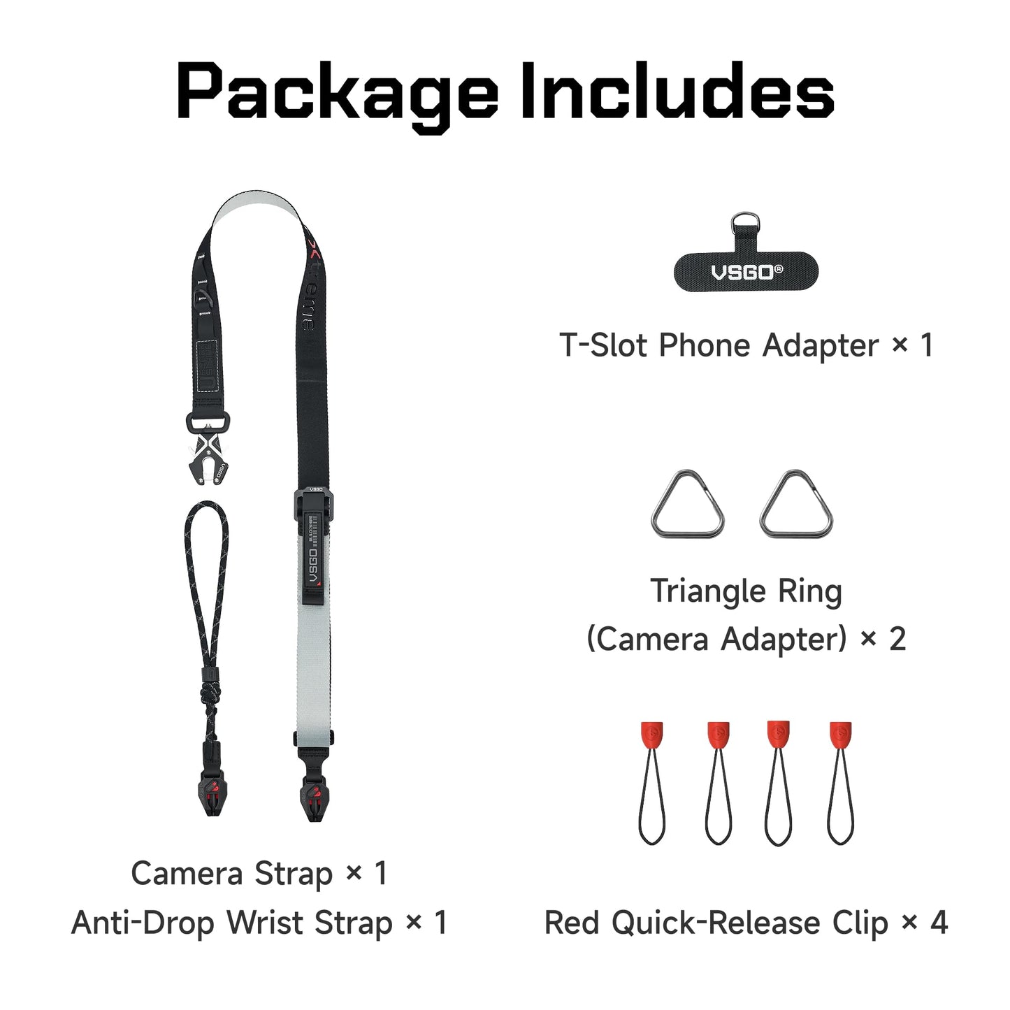 VSGO Black Snipe Urban Camera Strap – Quick Release, Anti-Twist, Comfortable Nylon Sling, Fits DSLR, Mirrorless, Phone & Action Camera, Gray&Black