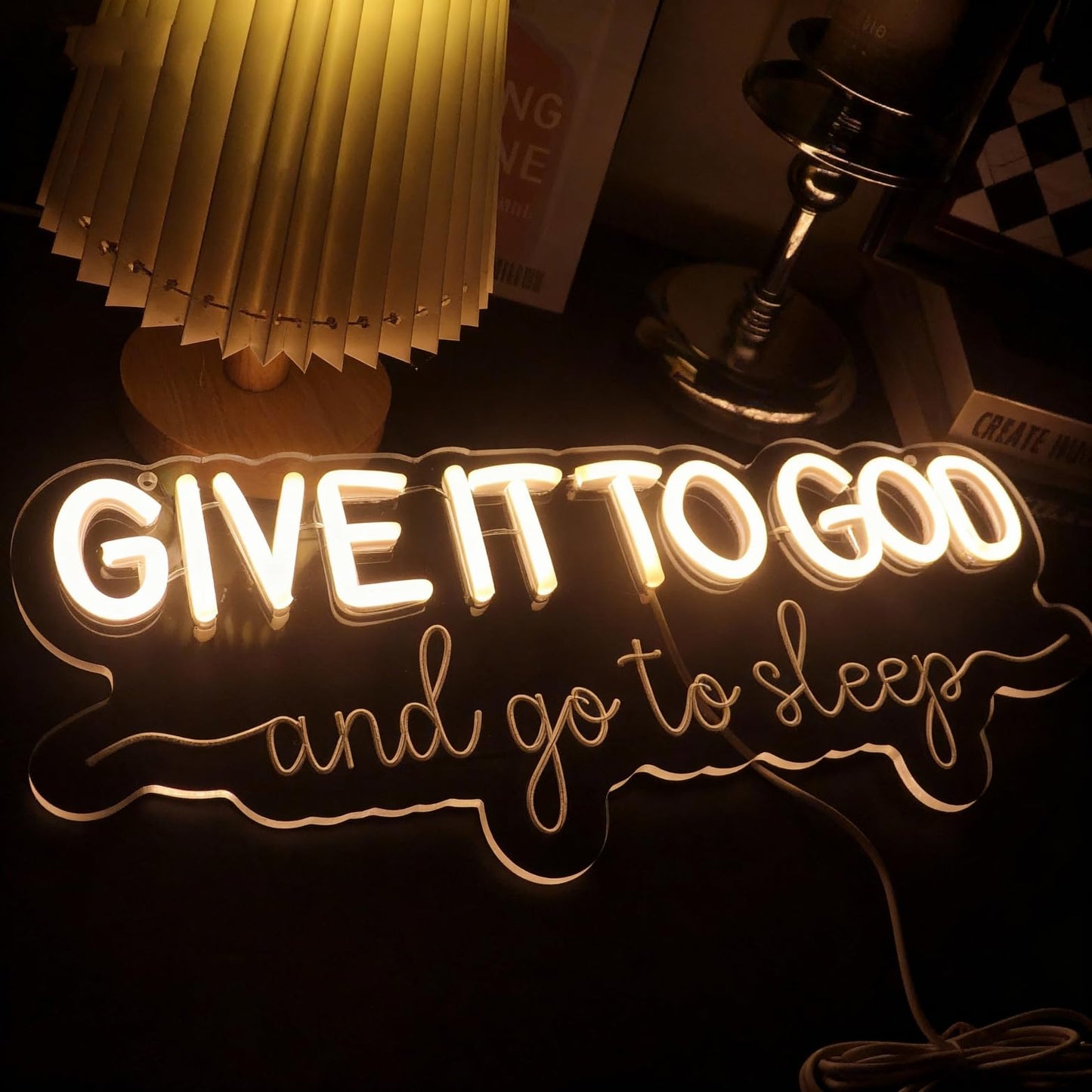 Give It to God and Go to Sleep Neon Sign Led Dimmable Neon Lights for Bar Room Home Art Wall Decor Party Window Living Room Decor Christmas' Birthday Gift (Warm white)