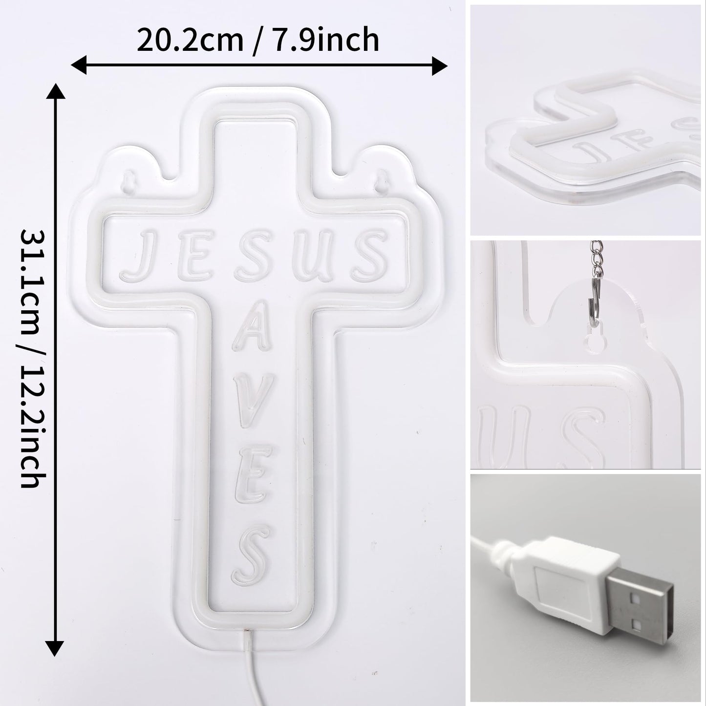 Jesus Cross Neon Sign for Wall Decor, Attivolife Light up Special Religional LED Lamp with Dim USB Powered, Unique Home Living Room Business Cafe Shop Bar Party Decor Birthday Christmas Day Gift