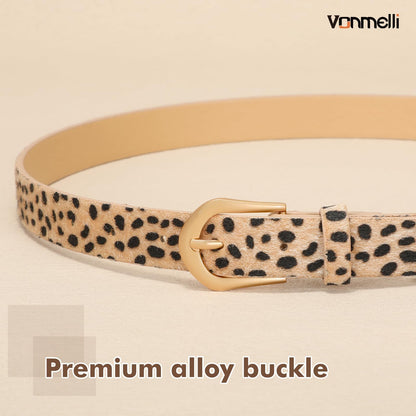 VONMELLI 4 Pack Womens Thin Leather Belt Skinny Waist Belts for Women Fashion Jeans Dress with Gold Buckle, Black Brown Beige leopard, XXS