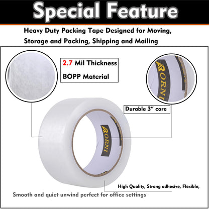 APORNI Clear Packing Tape Heavy Duty Refill Rolls Sealing Great for Packing Box Shipping and Moving Supplies Packaging 36 Rolls 1.88" x 65 Yards 3" Core 2.7 Mil Thick Adhesive