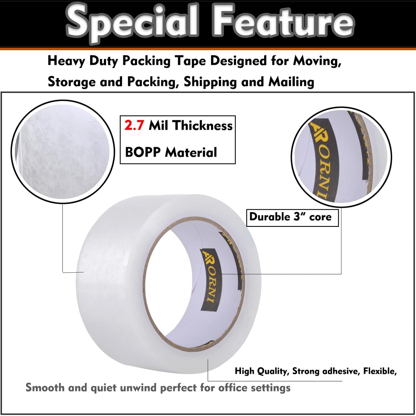APORNI Clear Packing Tape Heavy Duty Refill Rolls Sealing Great for Packing Box Shipping and Moving Supplies Packaging 12 Rolls 1.88" x 65 Yards 3" Core 2.7 Mil Thick Adhesive