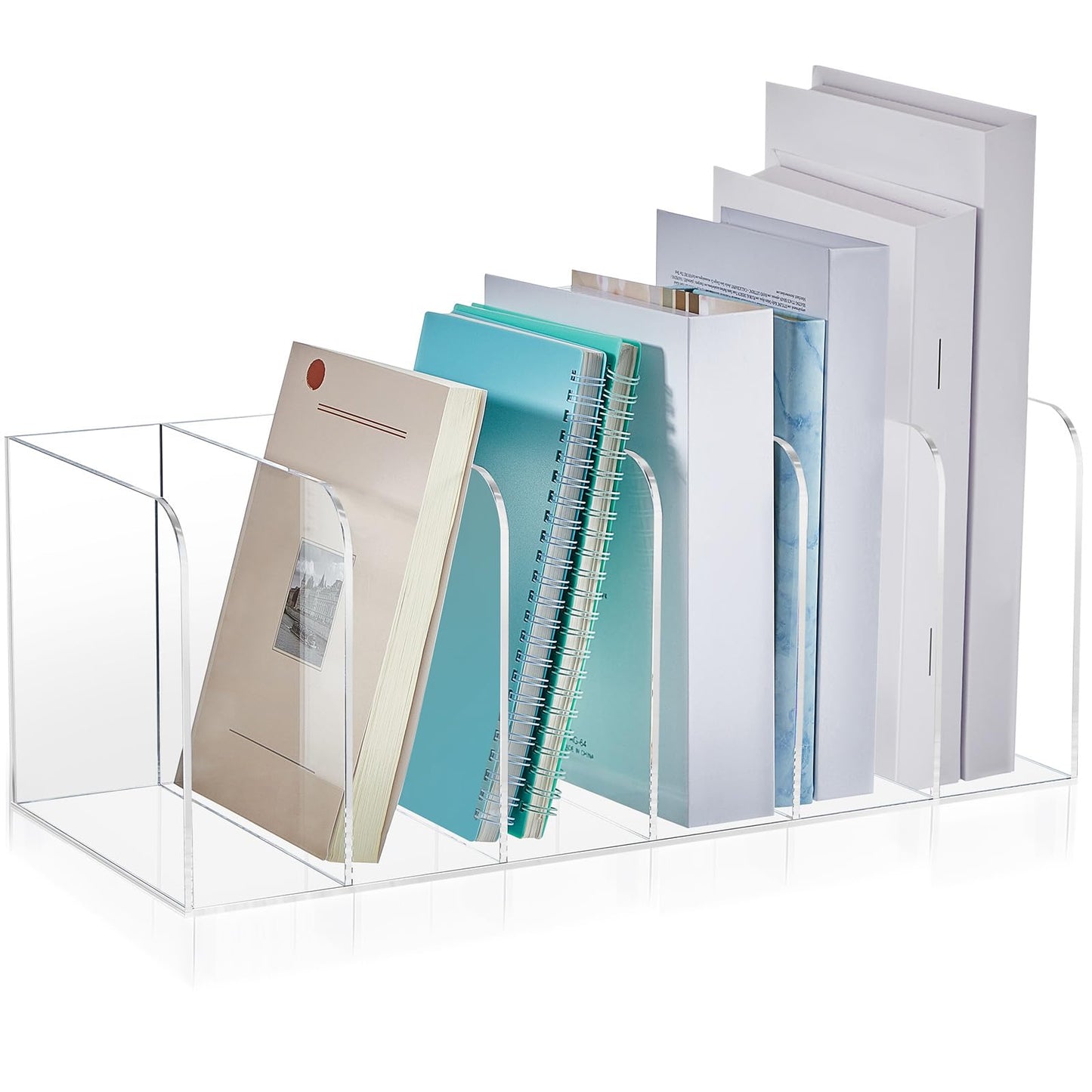 Suzile Clear Acrylic Magazine File Holder with Vertical Compartments Desk Organizer Book Rack for Desk Sorter Paper Folder Office Accessories(Clear,16.1 x 7.2 x 6.5 Inch)