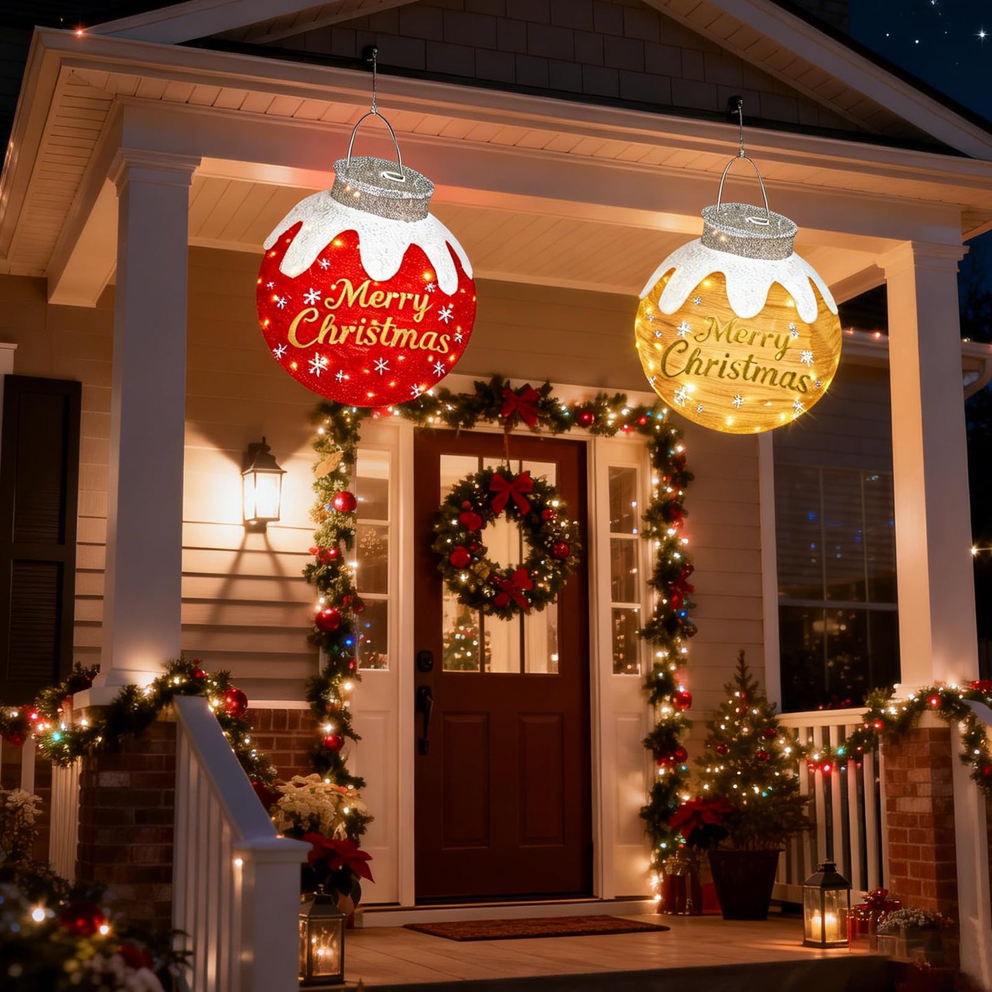 Outdoor Christmas Ball Ornaments, Collapsible Pop-Up Lighted Christmas Decorations with 80 Bright LED Lights, 8 Light Modes, Weatherproof Large Holiday Ball Decor for Yard, Lawn, Home（Red/Green/Beige）