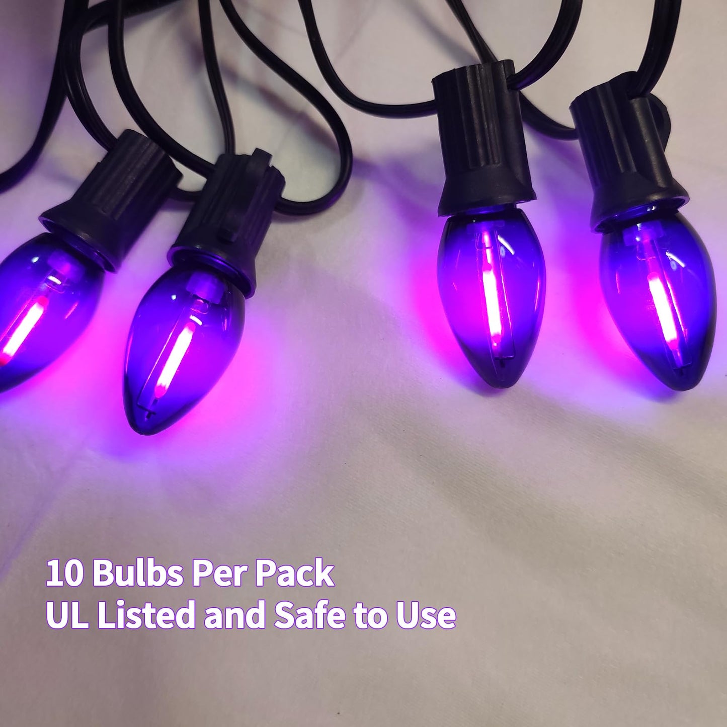 CHYParty 10 Pack C7 Replacement Bulbs, Dark Purple LED Halloween Light Bulbs for Outdoor String Lights, Patio, Christmas Decor, E12 Candelabra Base, Waterproof, Energy-Saving