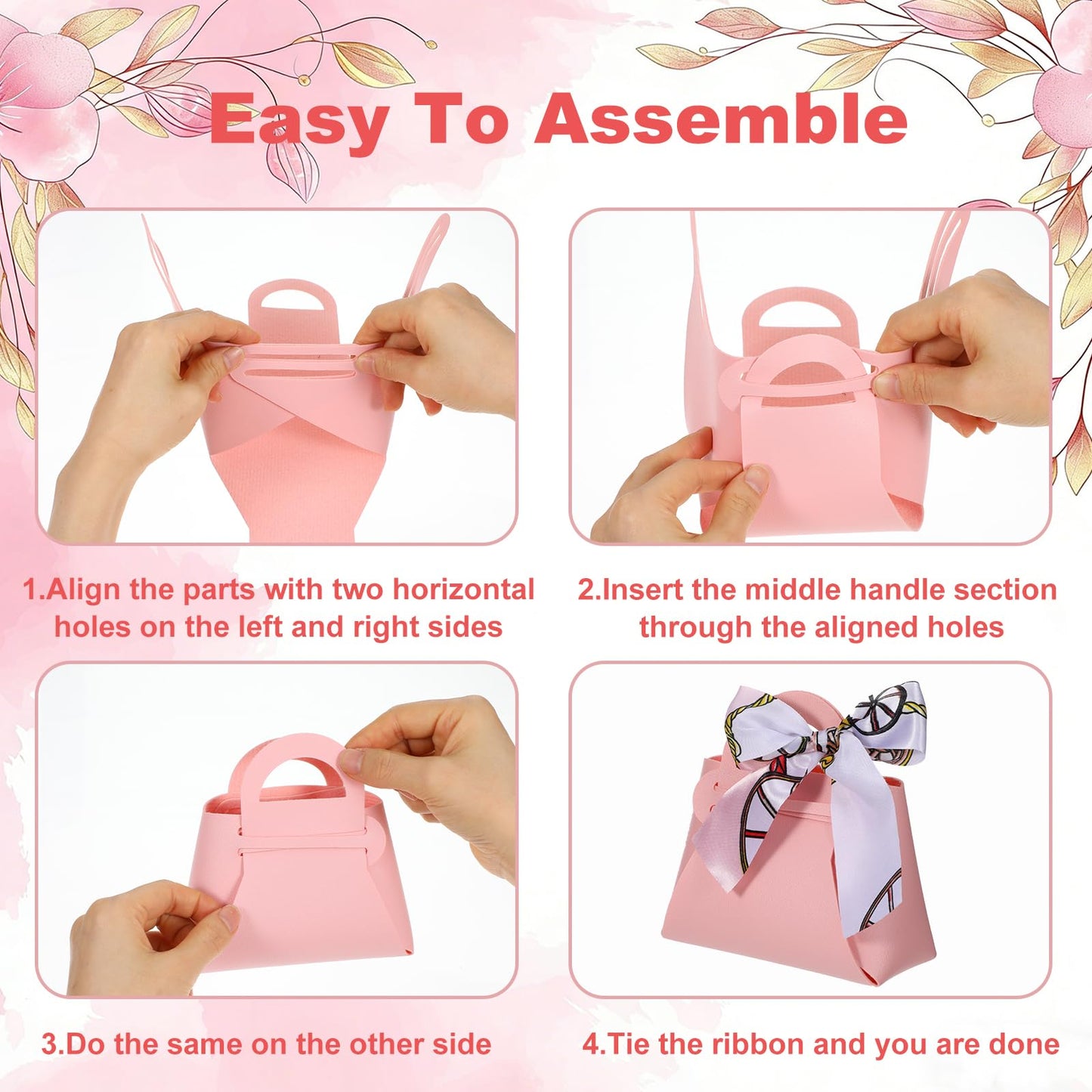 Douaowoc 36 Pcs PU Leather Purse Gift Bags with Handles Ribbon Purse Party Favor Bags for Baby Showers Birthday Wedding Candy (Pink)