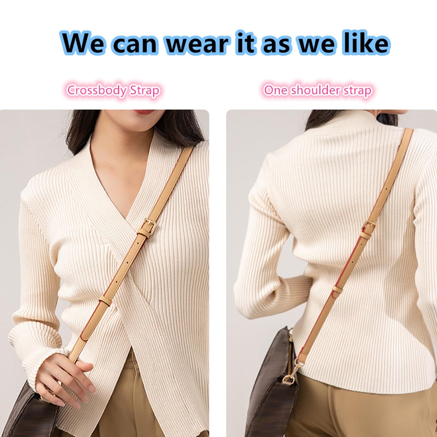BEUDW Leather Adjustable Shoulder Strap, Used For Replacing Leather Shoulder Strap, Suitable For Handbag Shoulder Strap (width: 0.6in-Beige)
