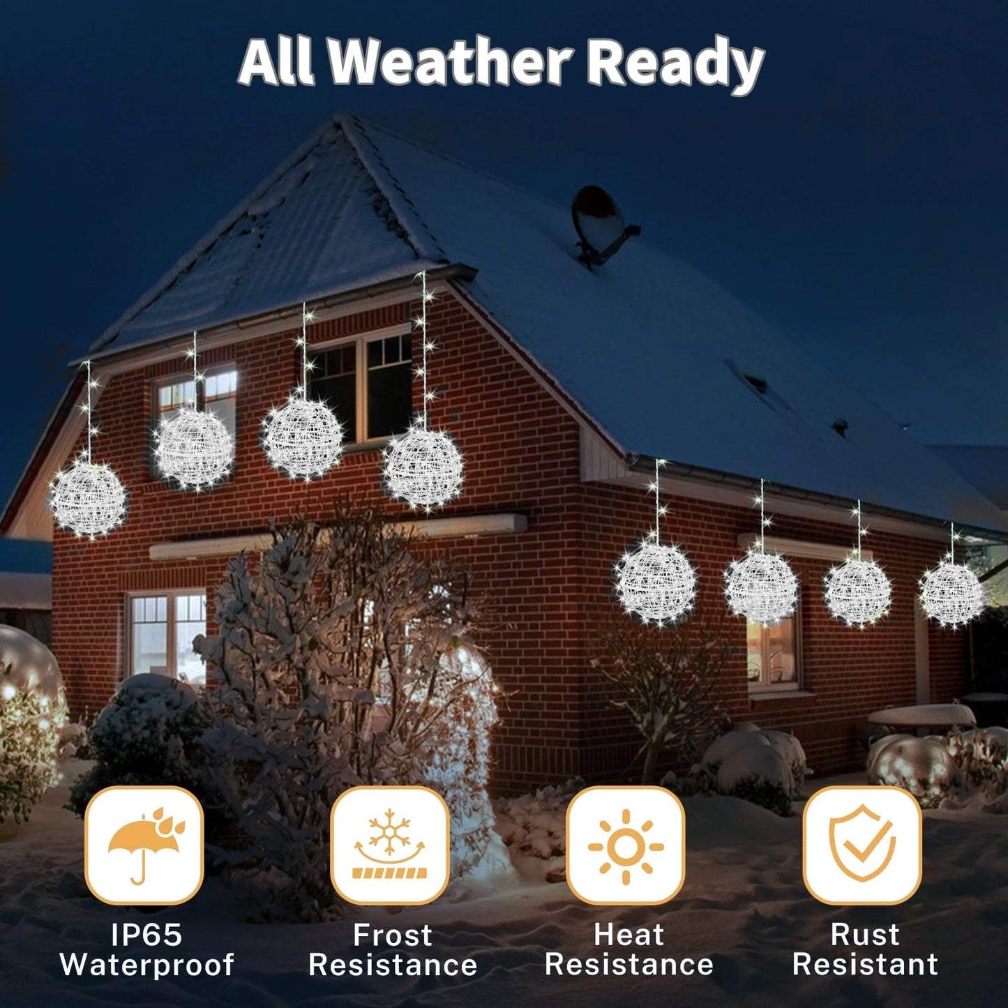 Outdoor Christmas Balls Lights 4 Pack Hanging 7.1" LED Garden Sphere Tree Lights 8 Modes Waterproof Glow Globe Light with Memory Timer Plug for Yard Porch Eave Patio Home Bedroom Decoration-Cool White