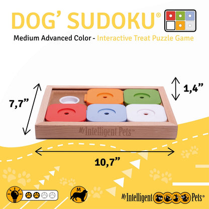 My Intelligent Dogs Interactive Sudoku Puzzle for Small Dogs and Cats - Advanced Brain Pet Toy - 6 Treat-Hiding Holes, Medium Wood and Plastic Design
