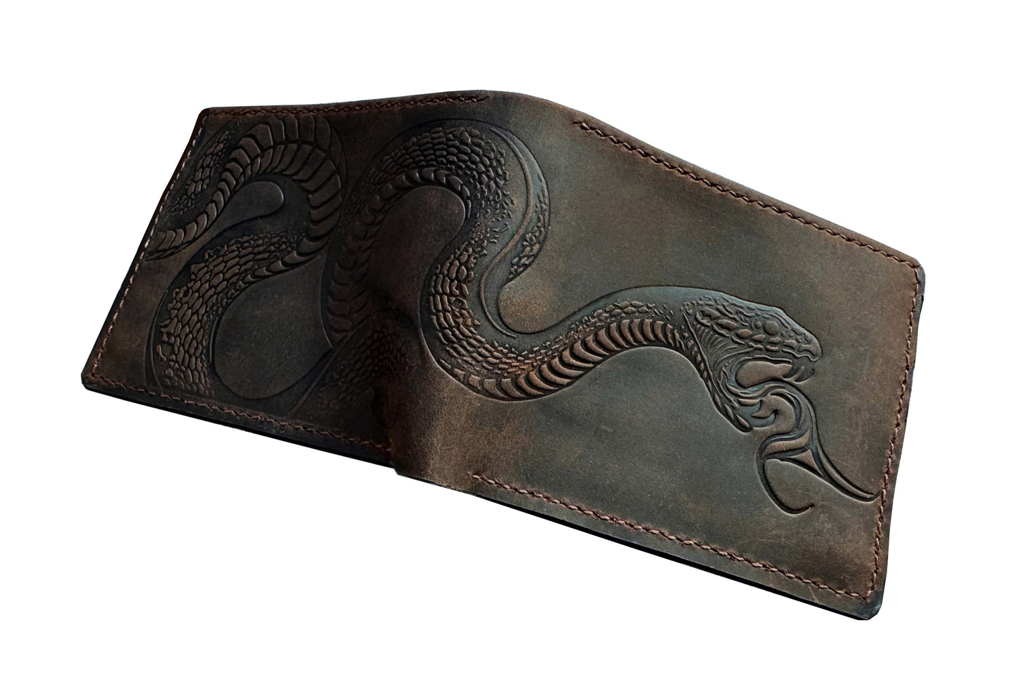 Mayan Corner - Authentical handcrafted wallet, bifold distressed leather gift, ID card wallet for dad - Snake