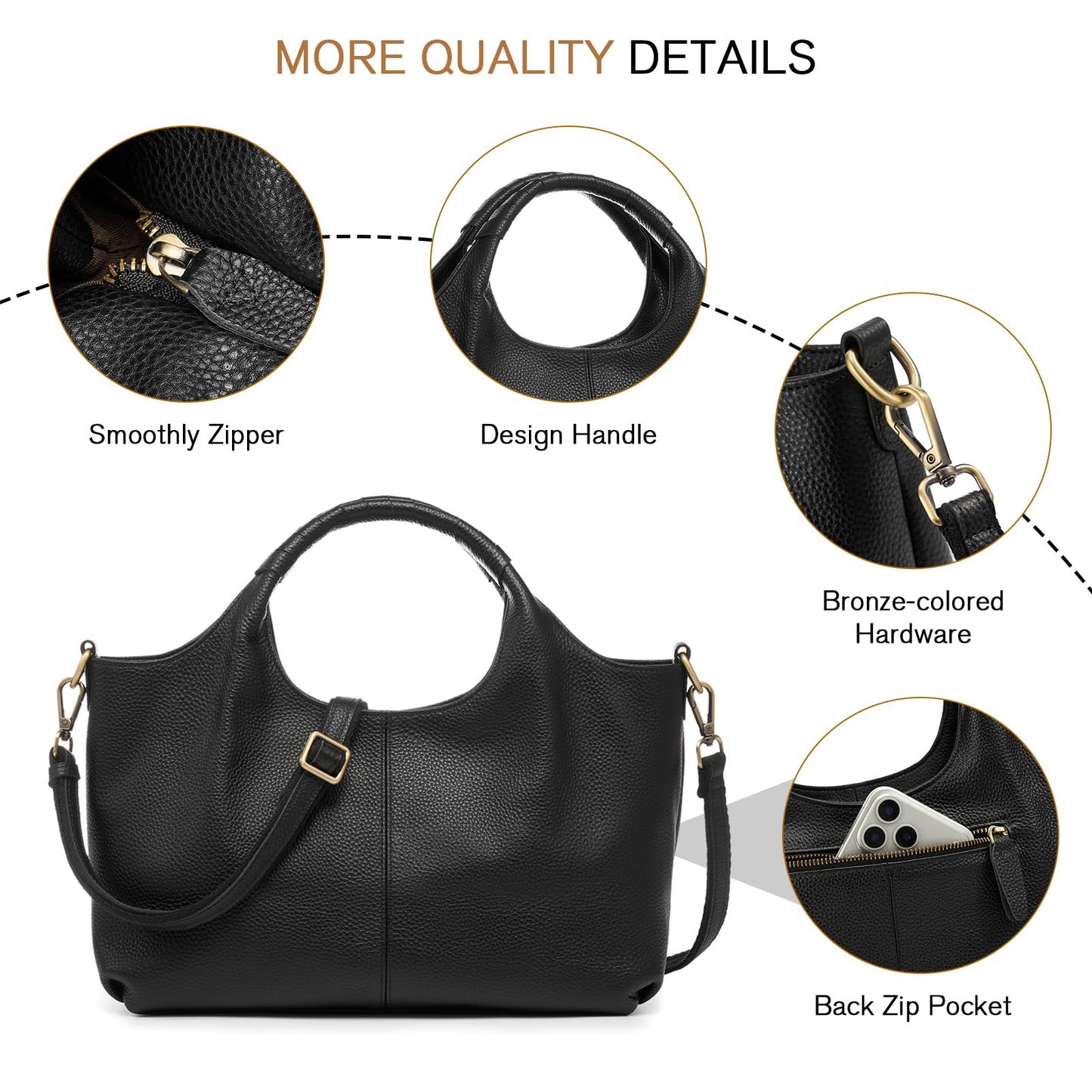 UEIRY Genuine Leather Purses for Women with Detachable Satchel Strap, Designer Shoulder Bags with Top Handle, Ladies Handbag